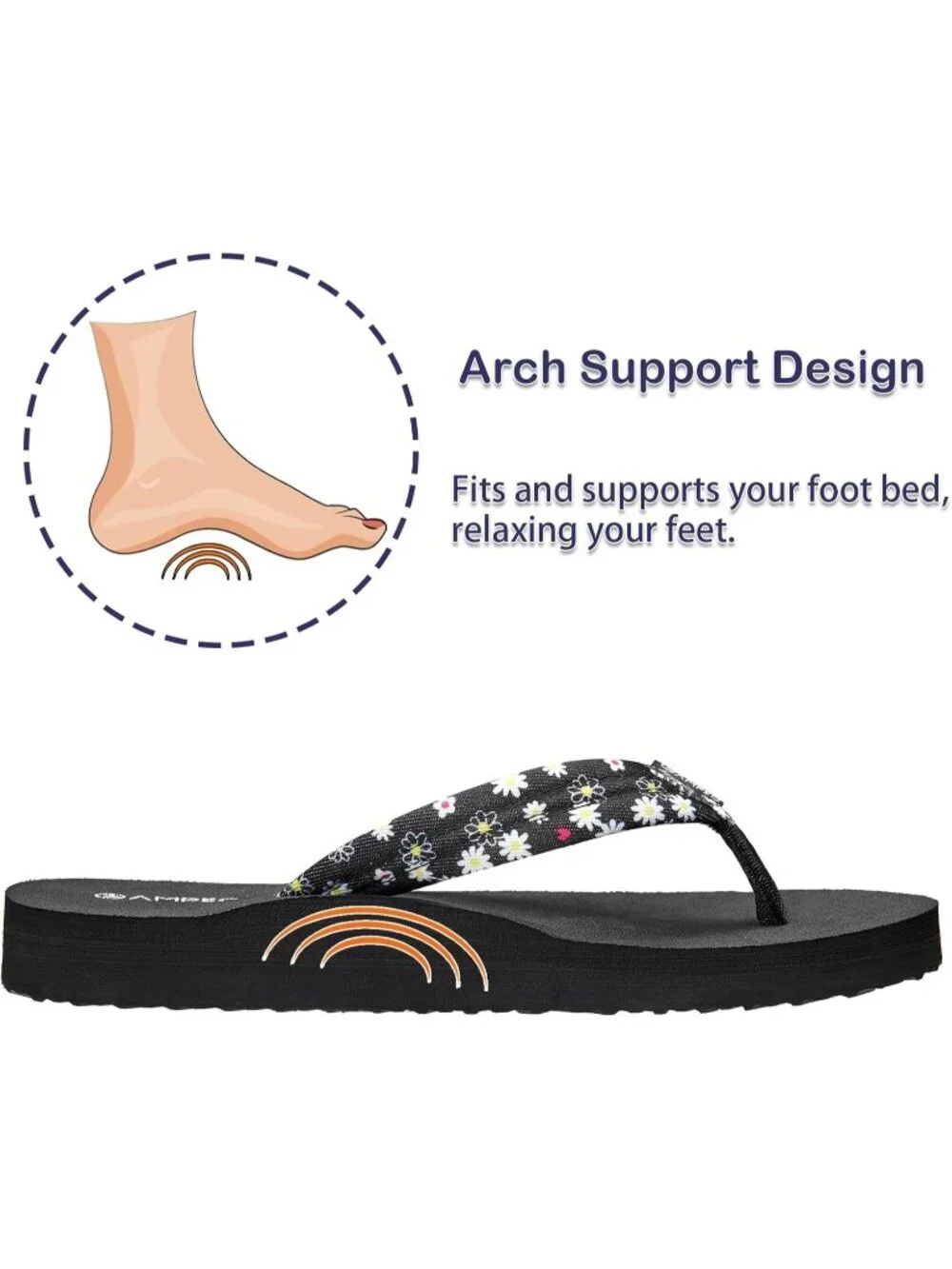 Women's Floral Black Comfortable Flip Flops Summer Casual Beach Thong Sandals